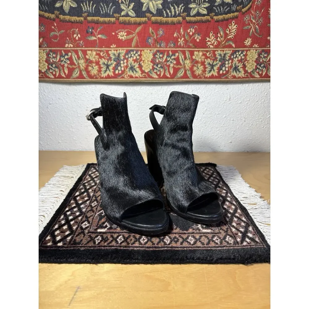 rag bone wyatt black pony hair slingback open toe bootie block heels designer 9